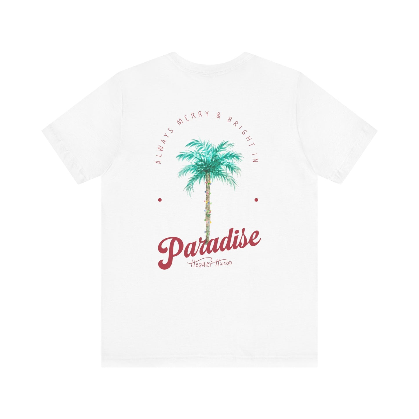 T-Shirt - Palm Tree Christmas Lights Coastal Beach Florida Tropical  watercolor hand drawn Vacation Holiday Festive Tee