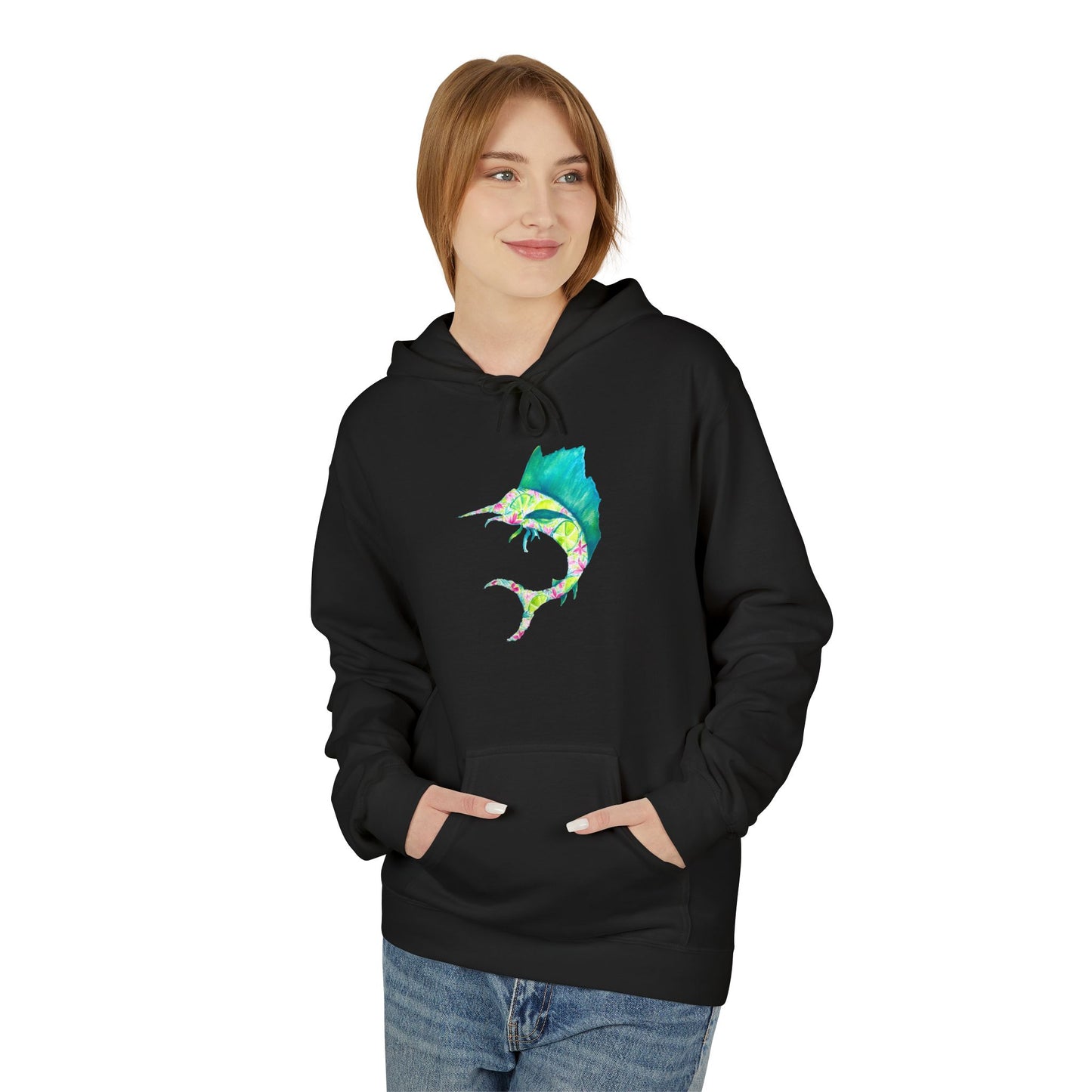 Colorful Marlin Hoodie, Fishing Apparel, Gift for Anglers, Sailfish, Floral, Summer Vibes, Beachwear, Unisex Hoodie, Graphic Sweatshirt