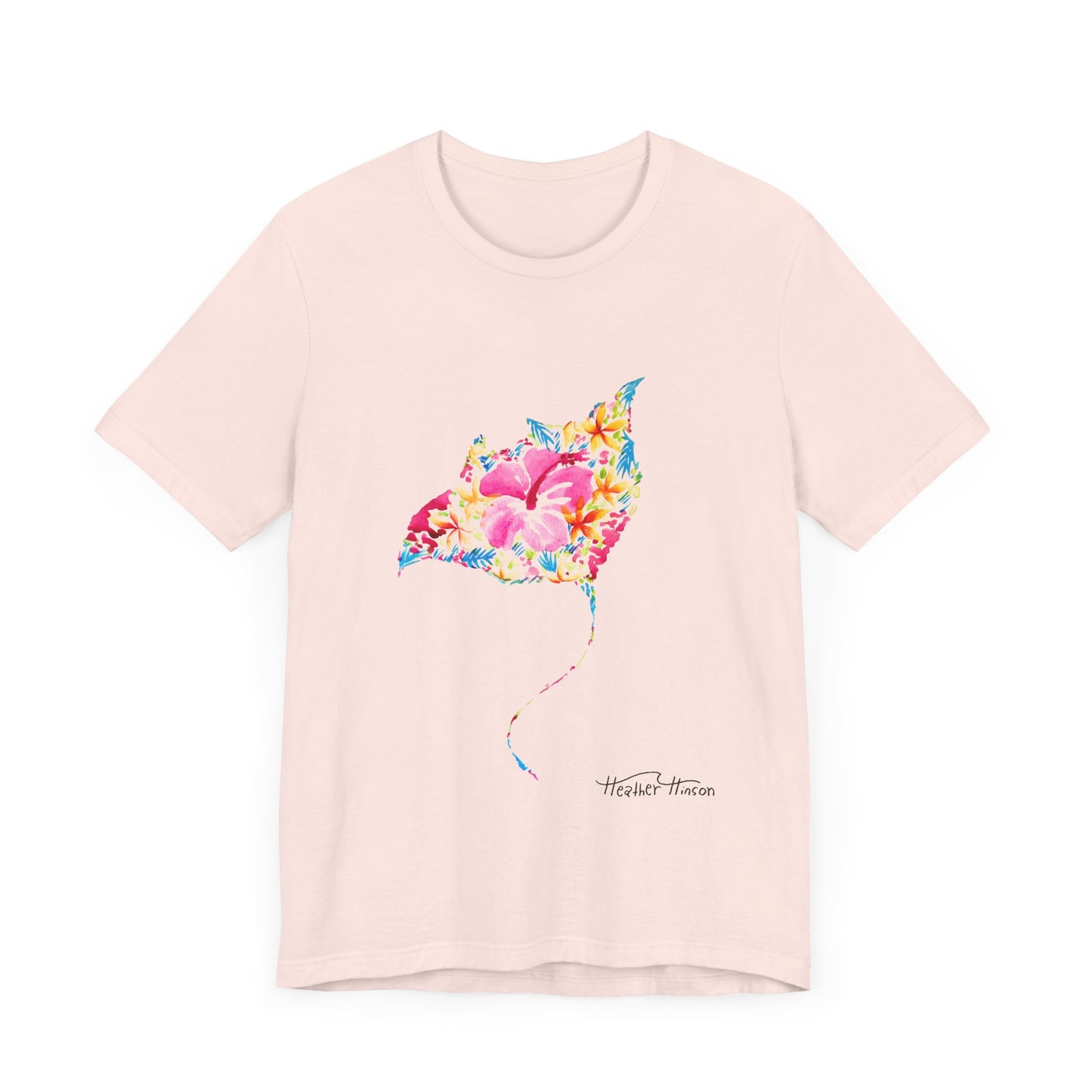 Stingray Floral Unisex Tee, Tropical Watercolor Shirt for Women, Bright Beach Ocean Manta Ray Top, Colorful Sea Ray T-Shirt, Girly Jersey,