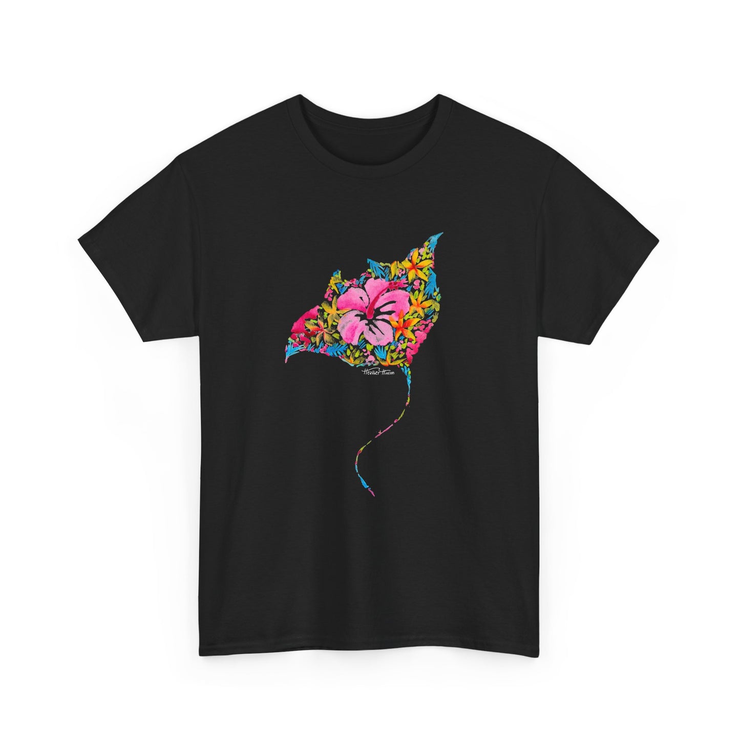 Ocean Floral Unisex Tee - Stingray and Manta Ray Beach Vacation Watercolor Handpainted Shirt