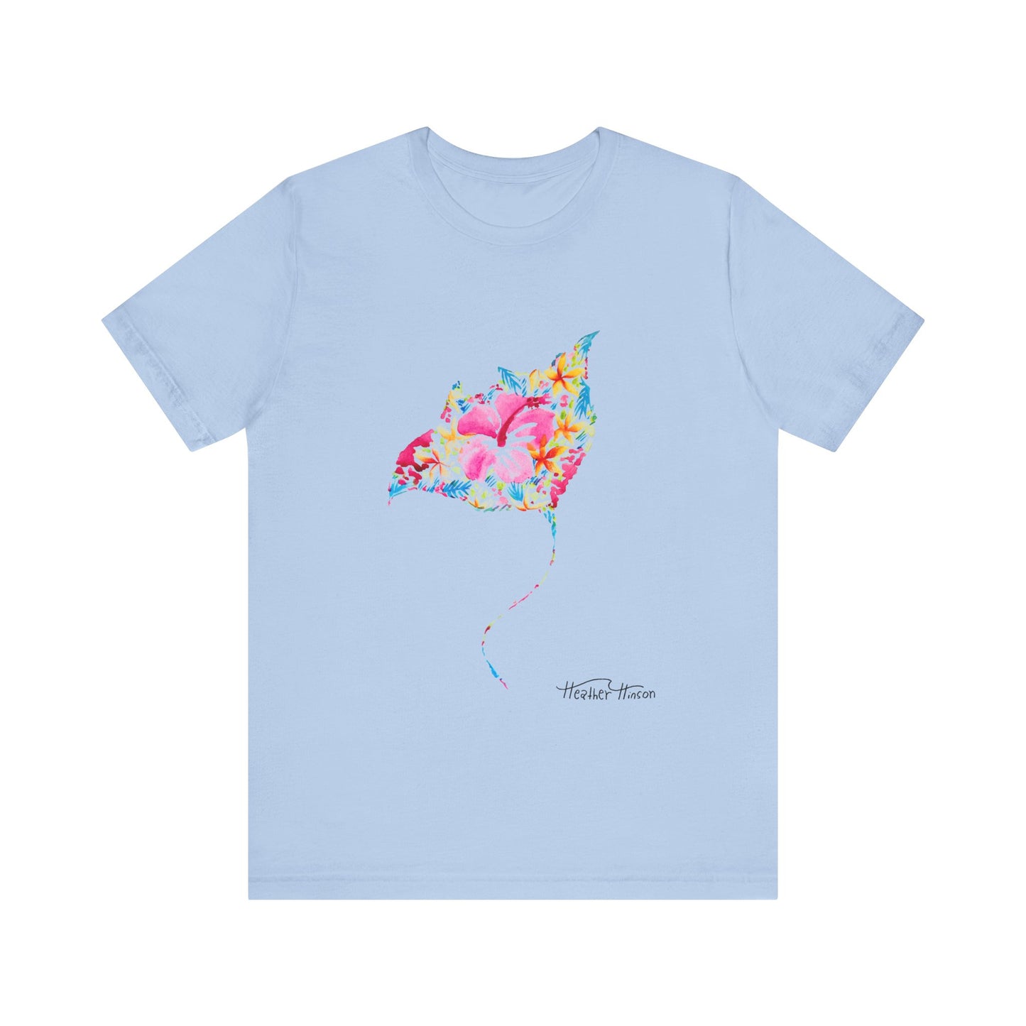 Stingray Floral Unisex Tee, Tropical Watercolor Shirt for Women, Bright Beach Ocean Manta Ray Top, Colorful Sea Ray T-Shirt, Girly Jersey,