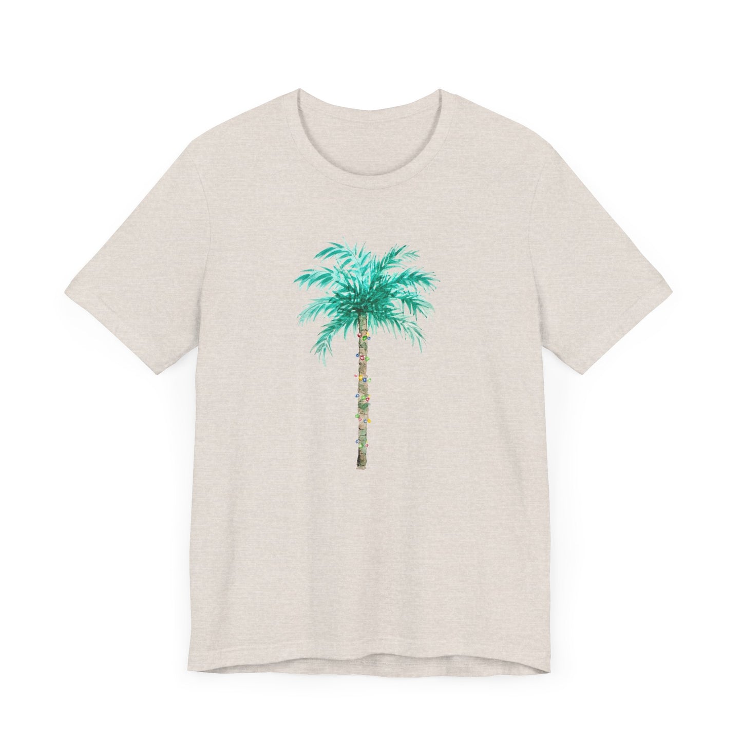 T-Shirt - Palm Tree Christmas Lights Coastal Beach Florida Tropical  watercolor hand drawn Vacation Holiday Festive Tee