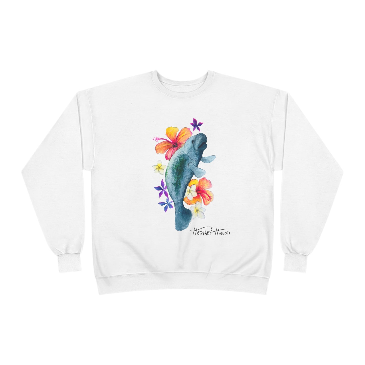 Manatee Floral Eco-Friendly Crewneck Sweatshirt | Perfect for Gifts, Casual Wear, Beach Lovers, Eco-Conscious Fashion, Summer Vibes