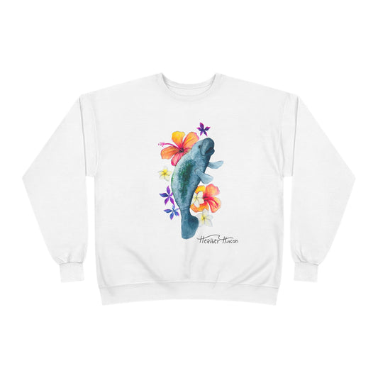 Manatee Floral Eco-Friendly Crewneck Sweatshirt | Perfect for Gifts, Casual Wear, Beach Lovers, Eco-Conscious Fashion, Summer Vibes