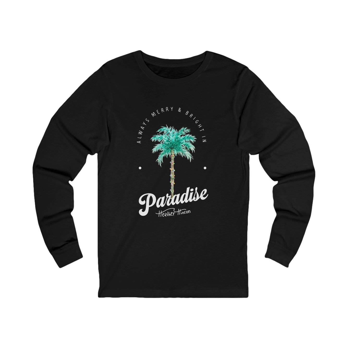 Palm Tree Long Sleeve Tee - Watercolor Christmas Lights Beach Vibes