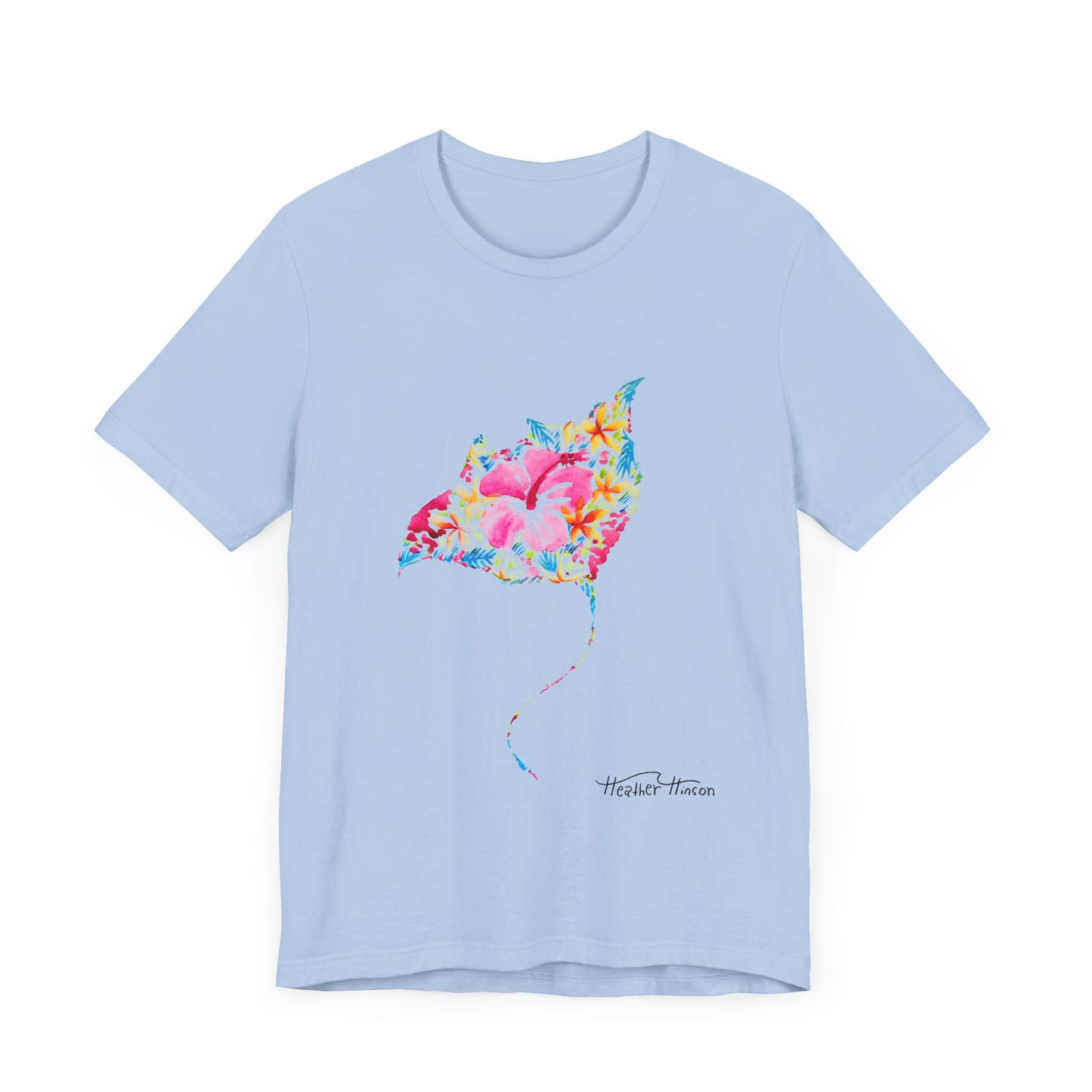 Stingray Floral Unisex Tee, Tropical Watercolor Shirt for Women, Bright Beach Ocean Manta Ray Top, Colorful Sea Ray T-Shirt, Girly Jersey,