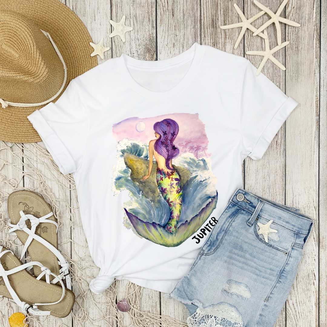 Jupiter mermaid art t shirt - 100% cotton