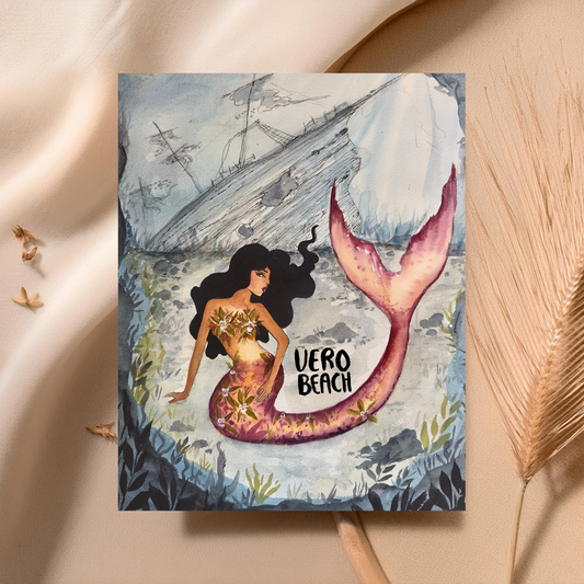 Vero Beach Souvenir Art Print 8x10 | Mermaid art print for beach lovers