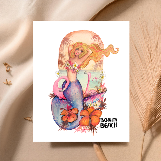 Bonita Beach Mermaid Art Print - 8x10 Florida Coastal Wall Art