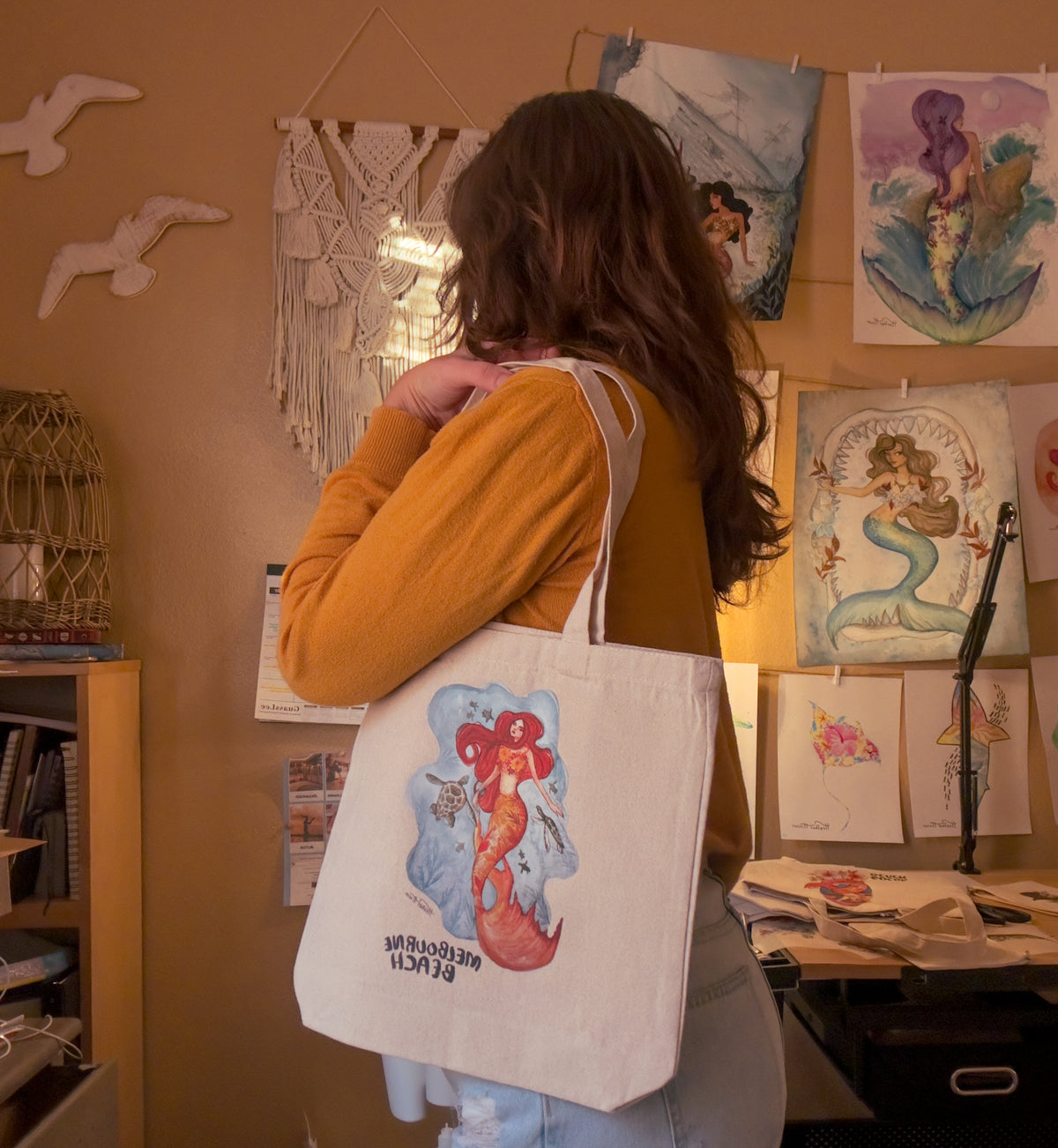 Melbourne Beach Mermaid Canvas tote