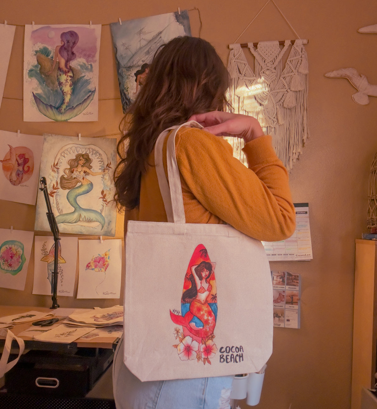 Cocoa Beach Mermaid Canvas Tote