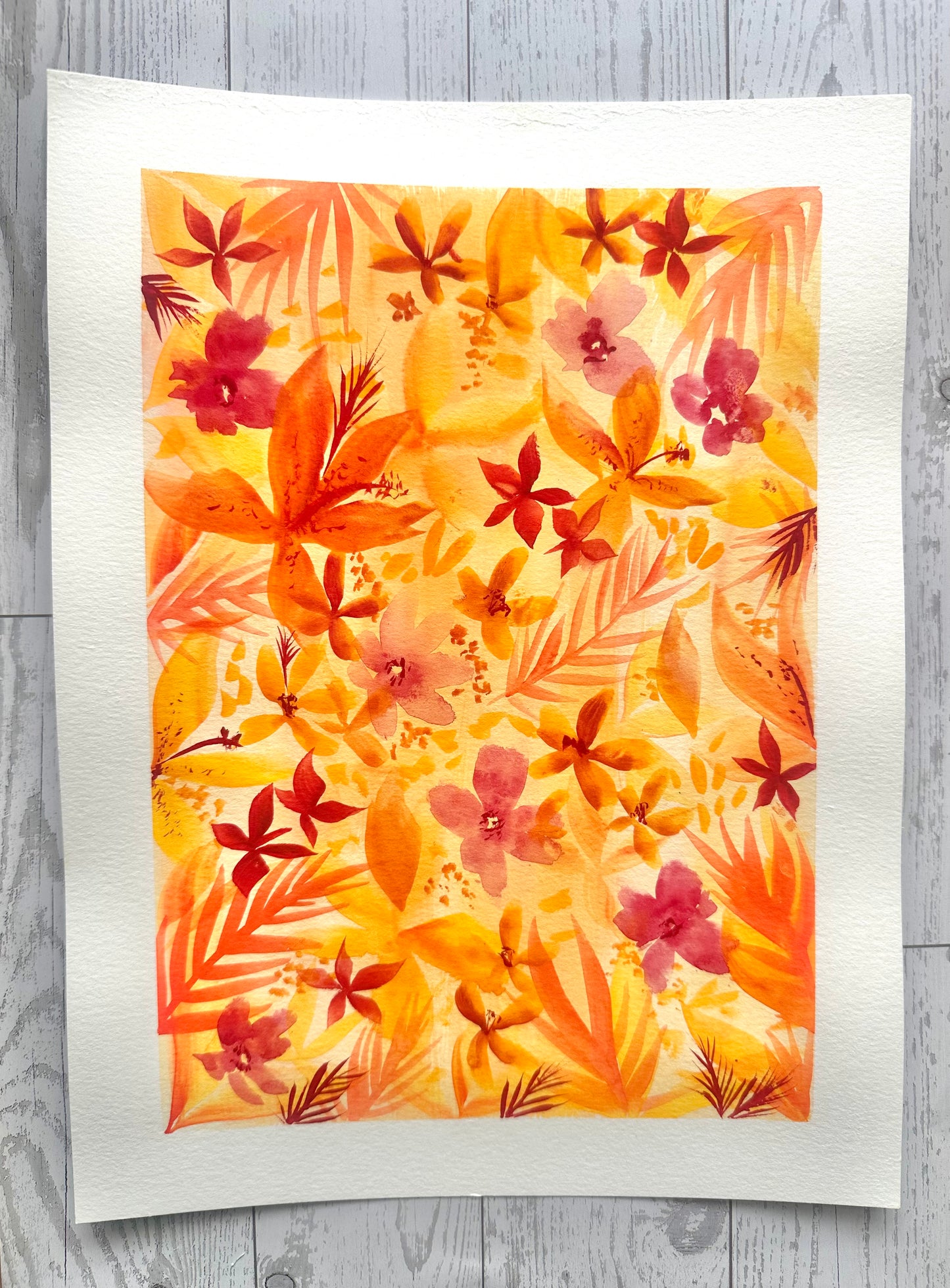 Signed Original Watercolor Painting - tropical flowers
