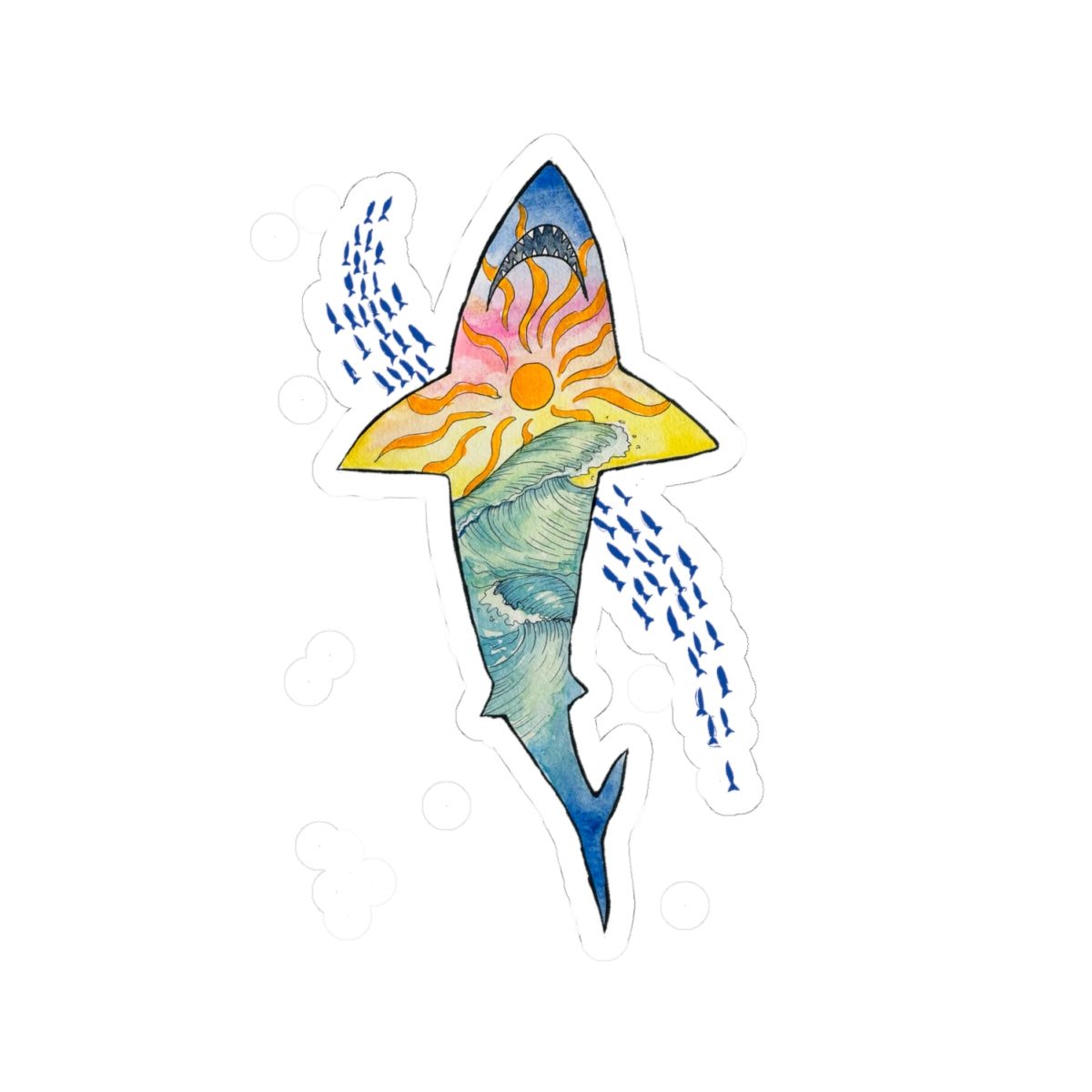 great white shark with sunset and wave sticker