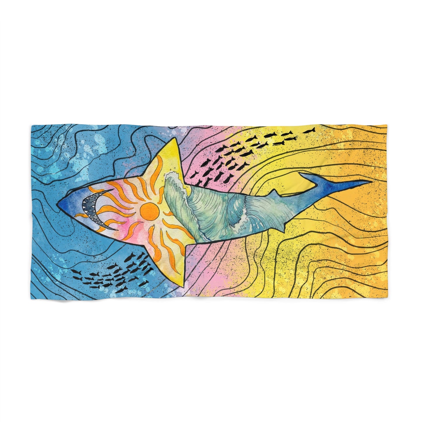 great white shark sunset beach towel