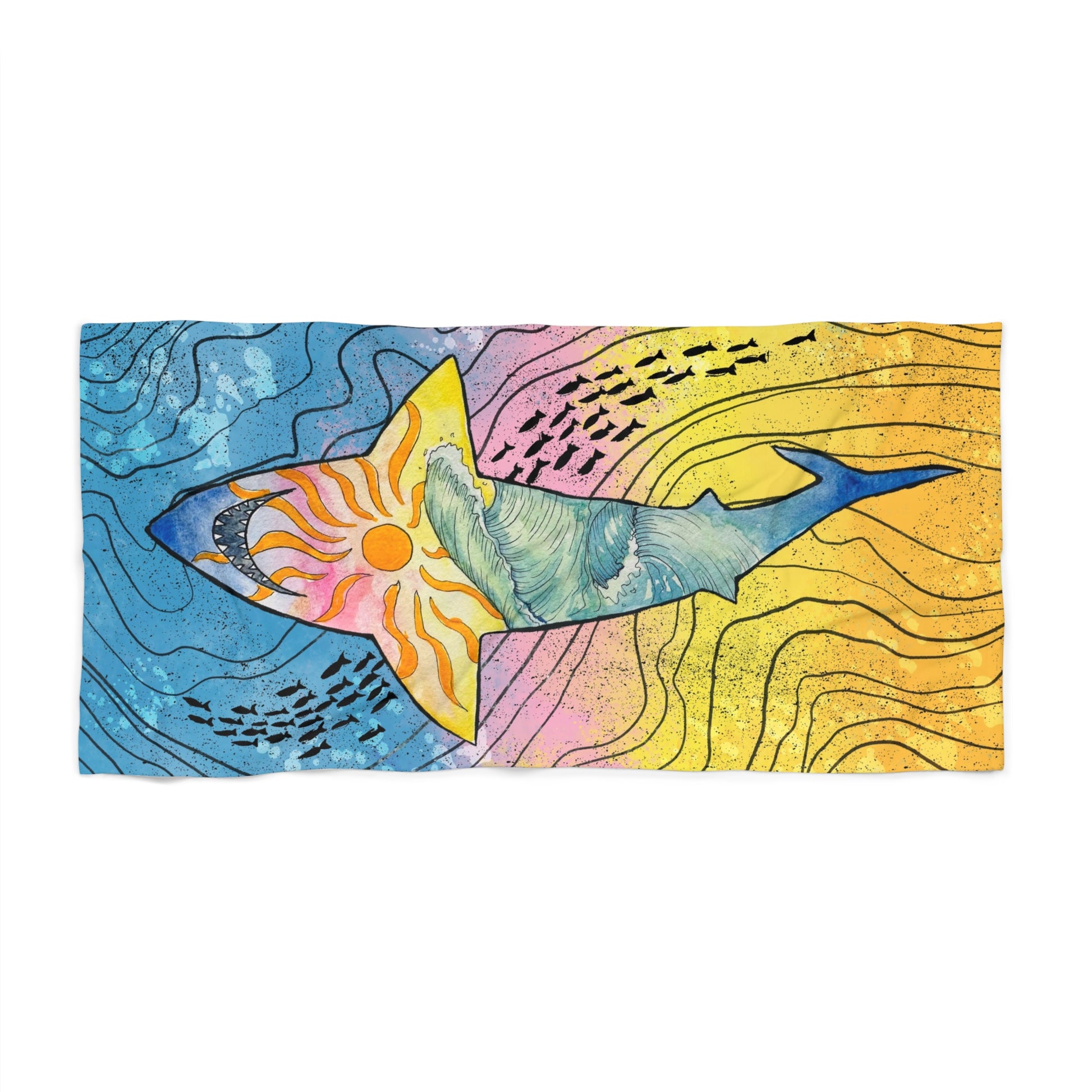 great white shark sunset beach towel