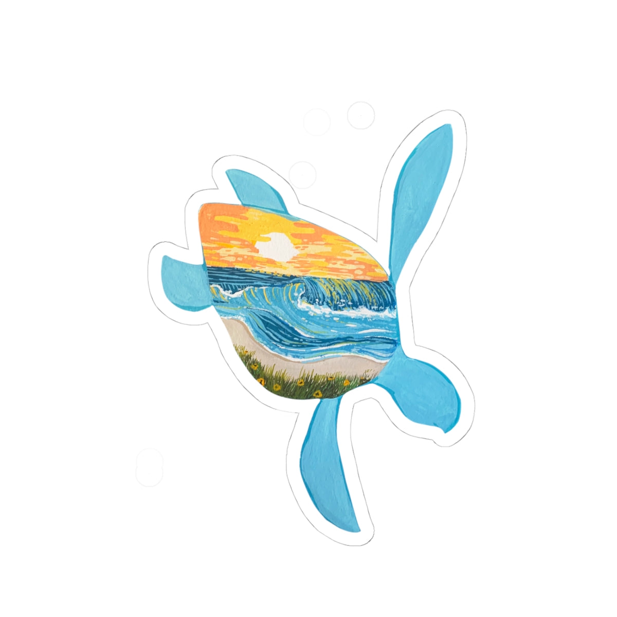 sea turtle lover sticker with beach waves and sunset