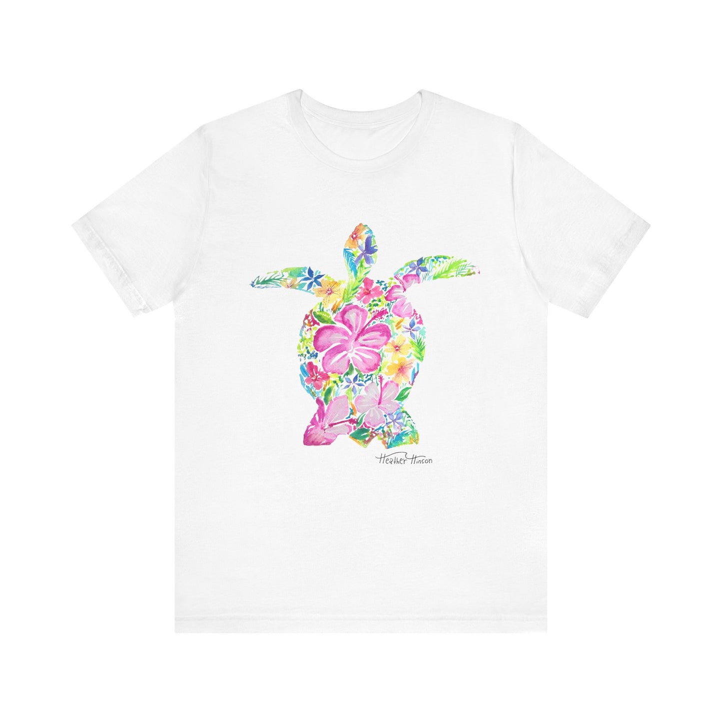 sea turtle t shirt with tropical watercolor flowers and hibiscus 