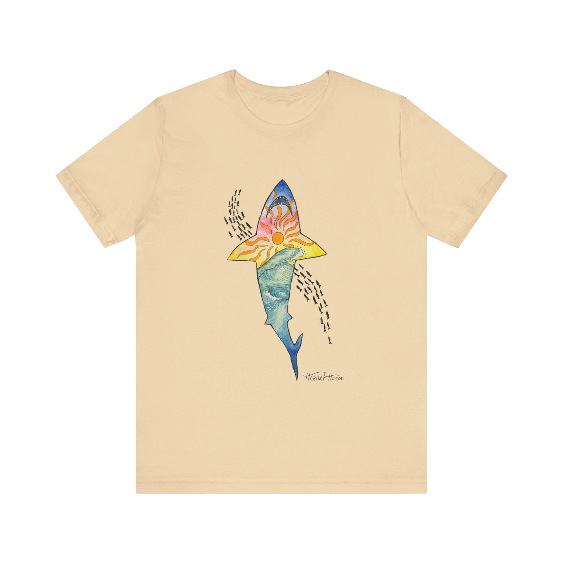 shark shirt with waves and sunset