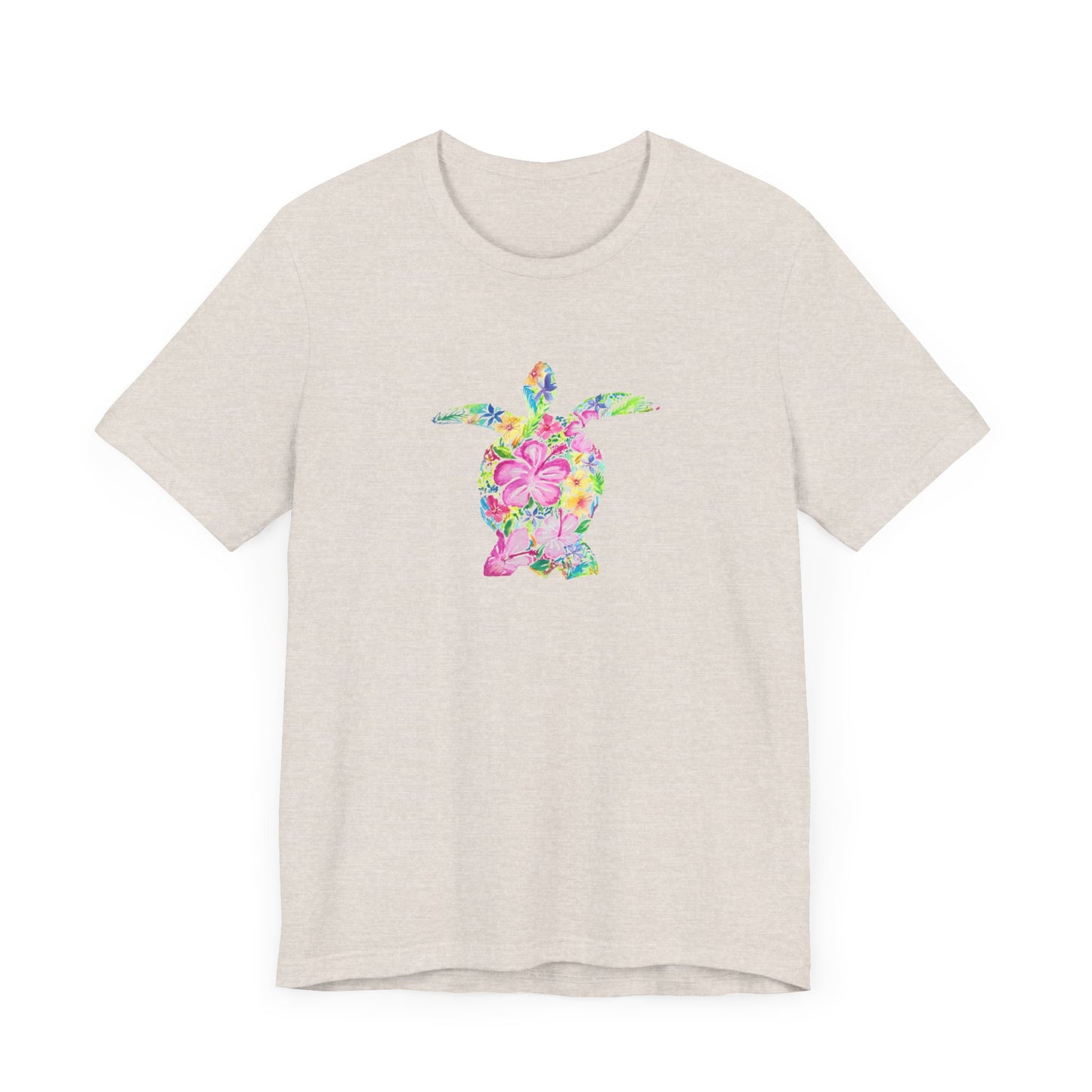 t shirt with tropical flowers and turtle
