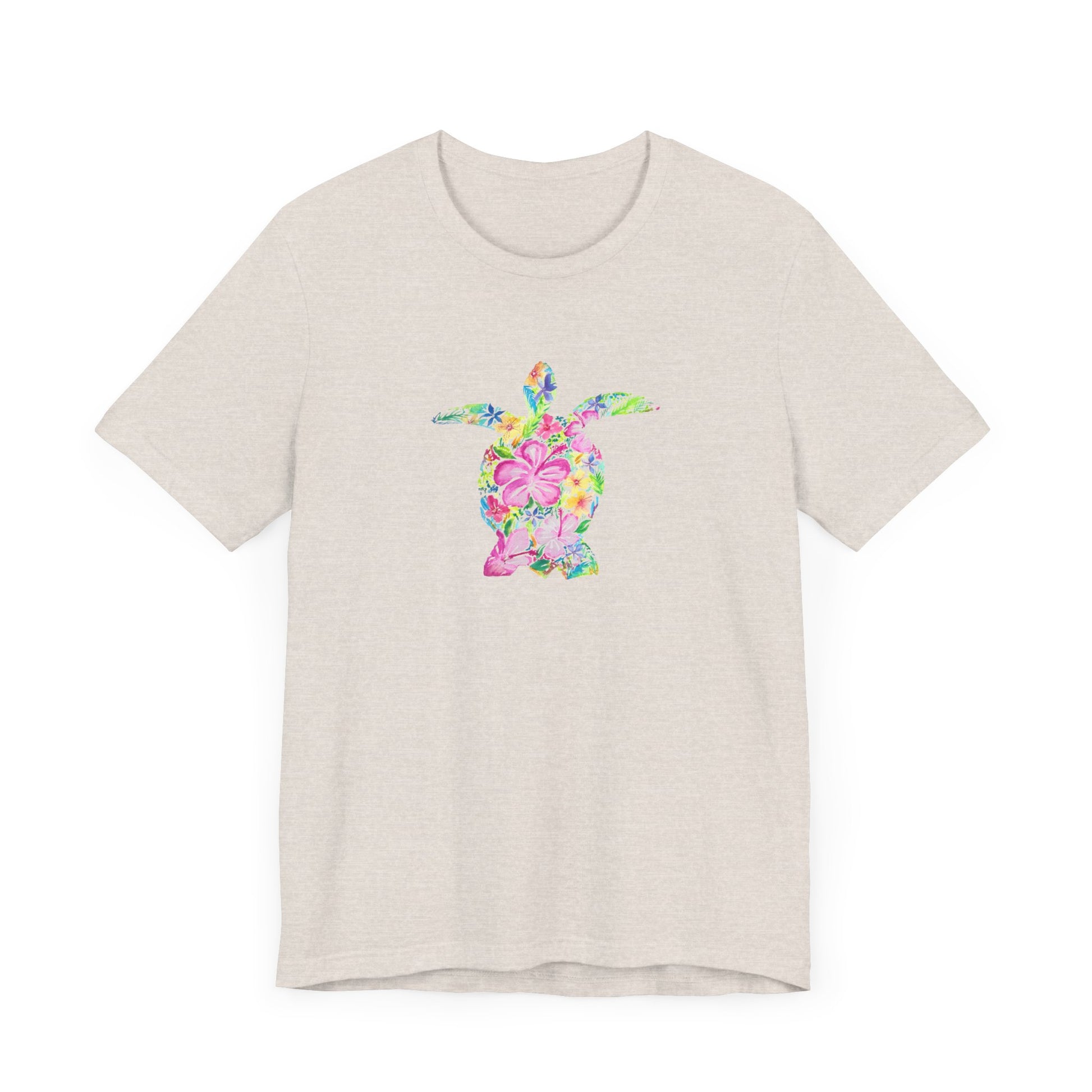 t shirt with tropical flowers and turtle